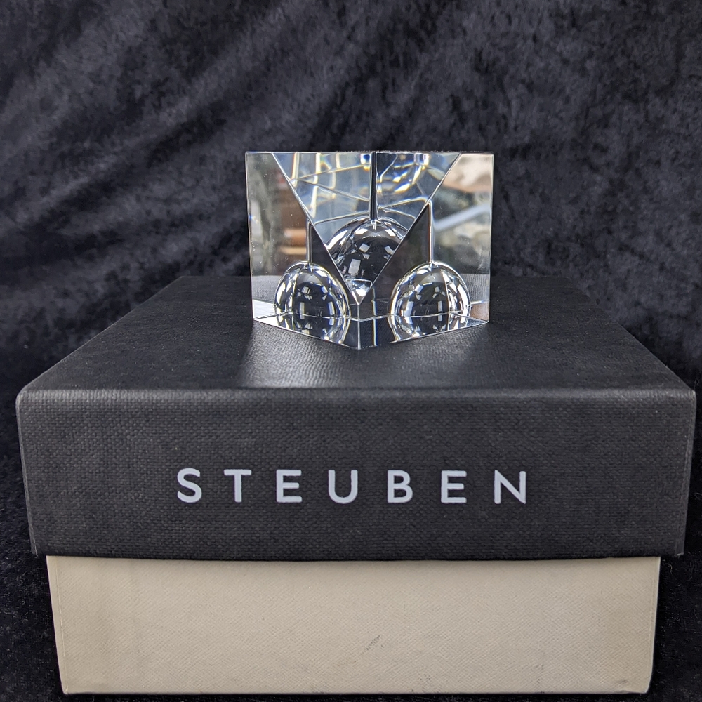 Rare Signed Steuben Glass Floating Spheres Prism Paperweight